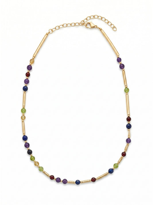 Gold DNA Profile Necklace laid flat with the extender chain fanned open