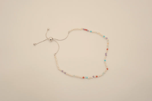 Spider Pearl Clasp DNA Profile Bracelet with freshwater pearls and gemstone markers, adjustable slider clasp