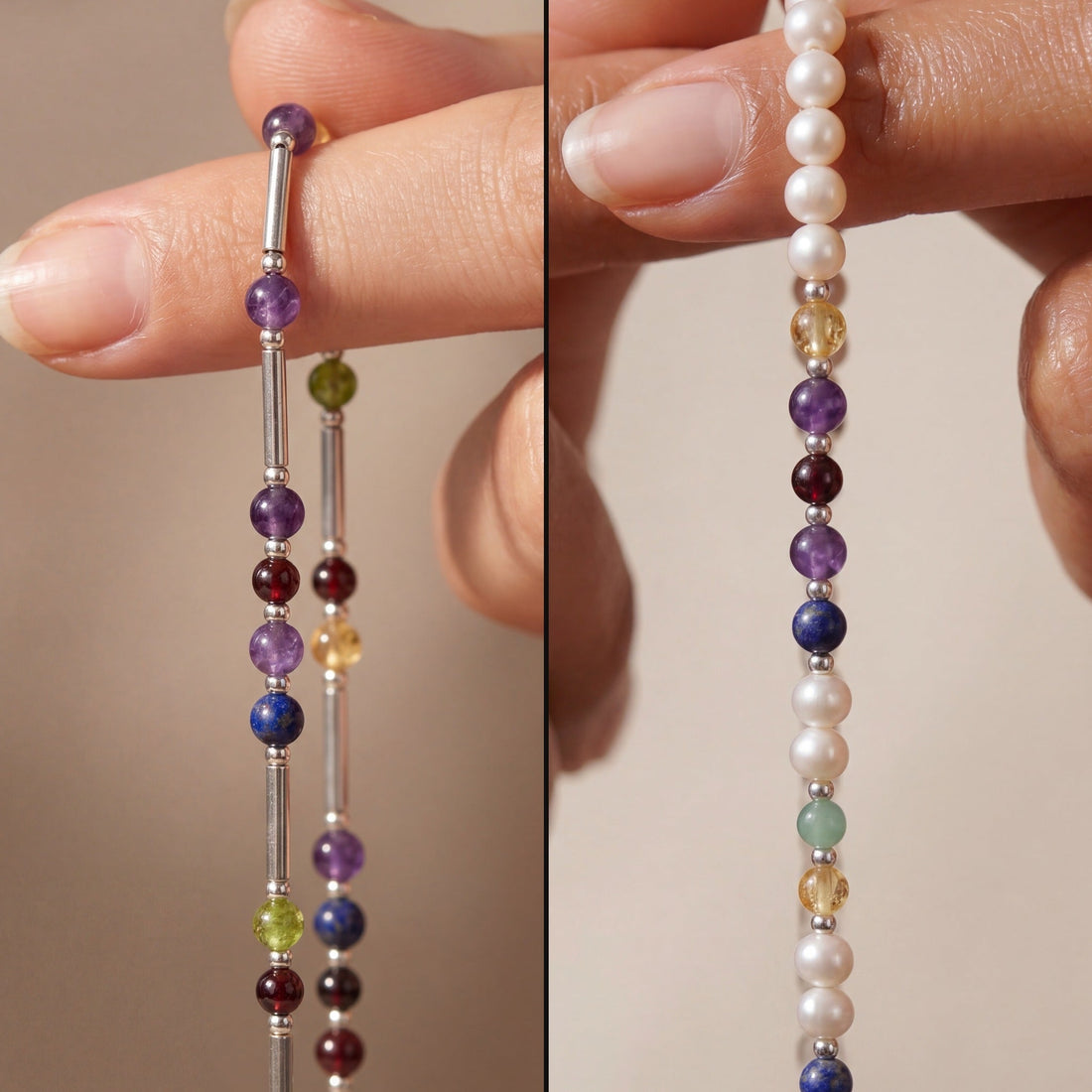 DesigNA DNA necklace collection, silver and pearl