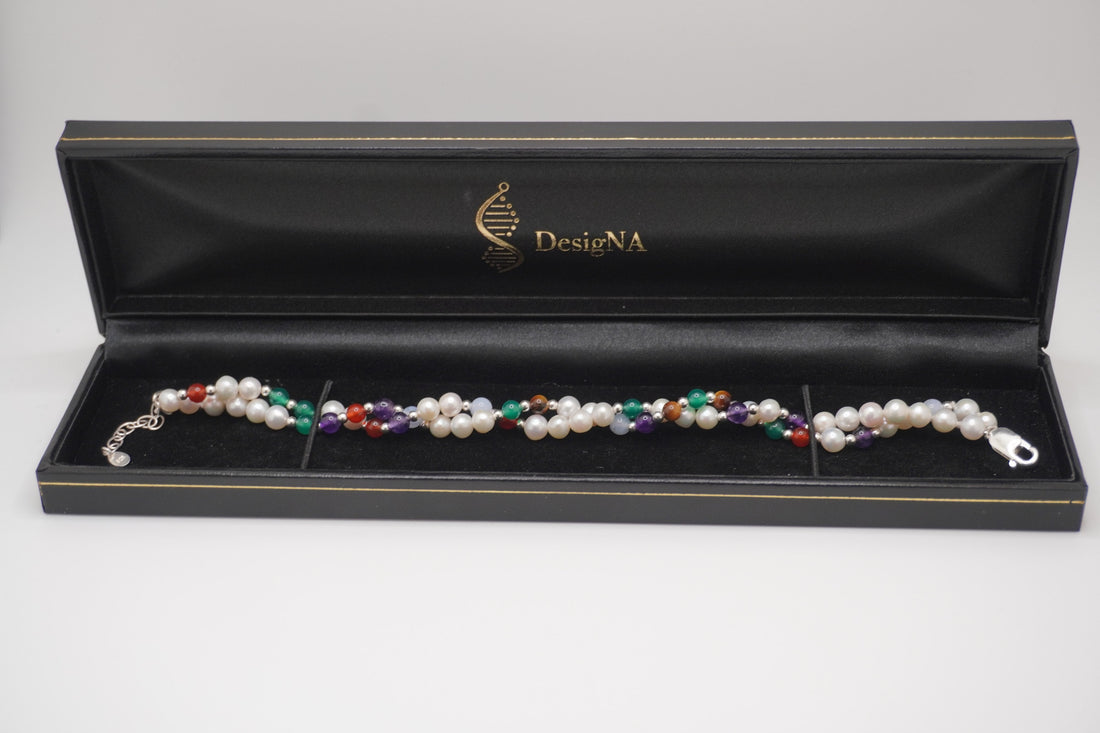 Twisted Pearl DNA Profile Bracelet laid flat
