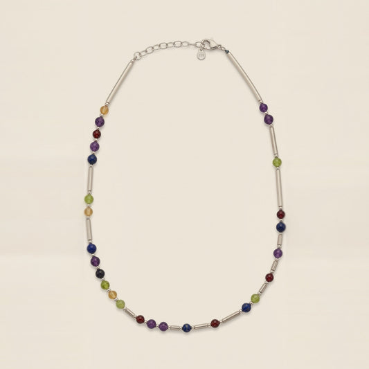 Silver DNA Profile Necklace, flat lay