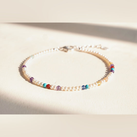 Pearl Clasp DNA Profile Bracelet, flat lay