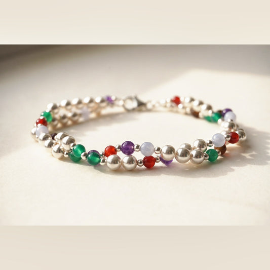 Twisted Silver DNA Profile Bracelet, flat lay