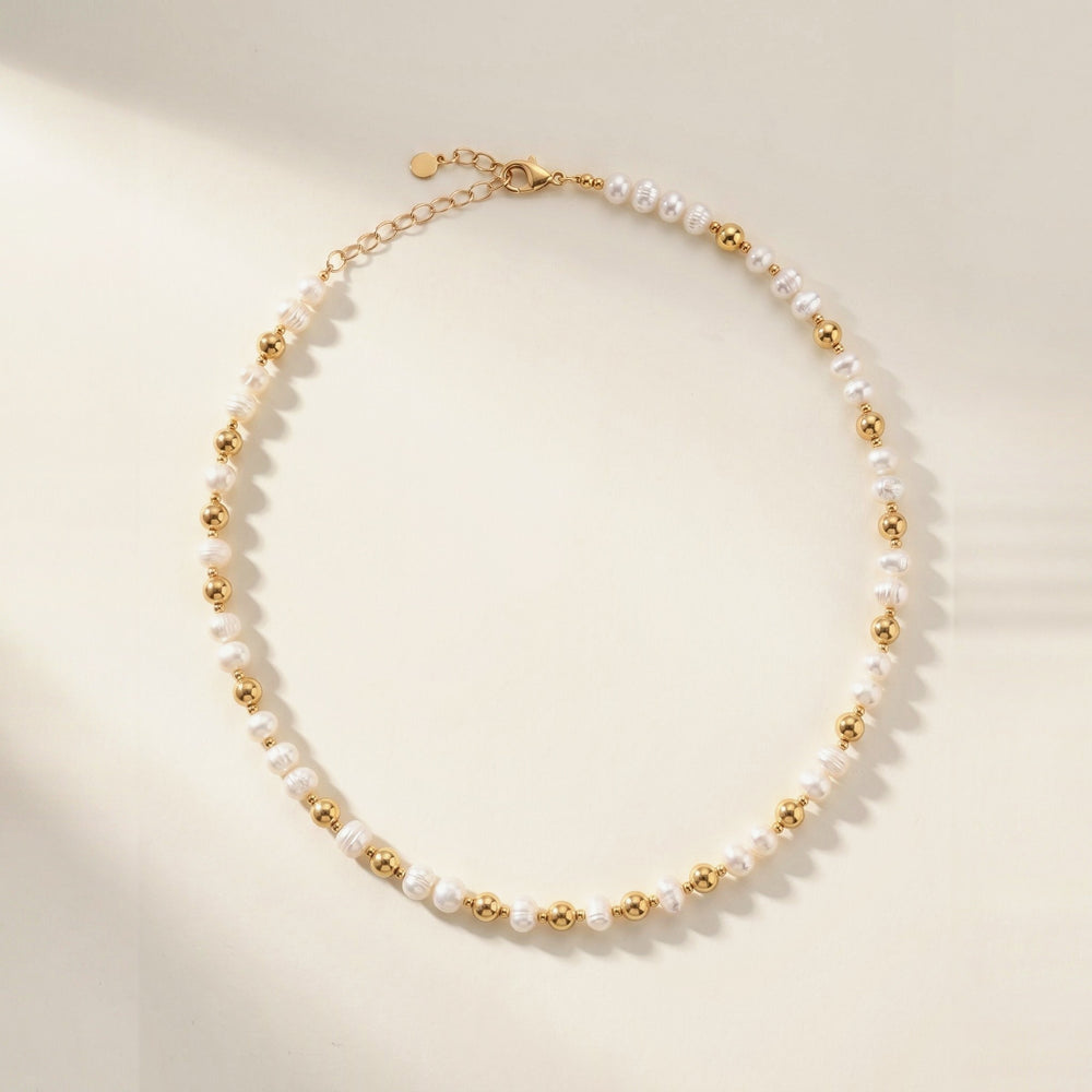 Pearl and Gold Pattern DNA Profile Necklace, flat lay