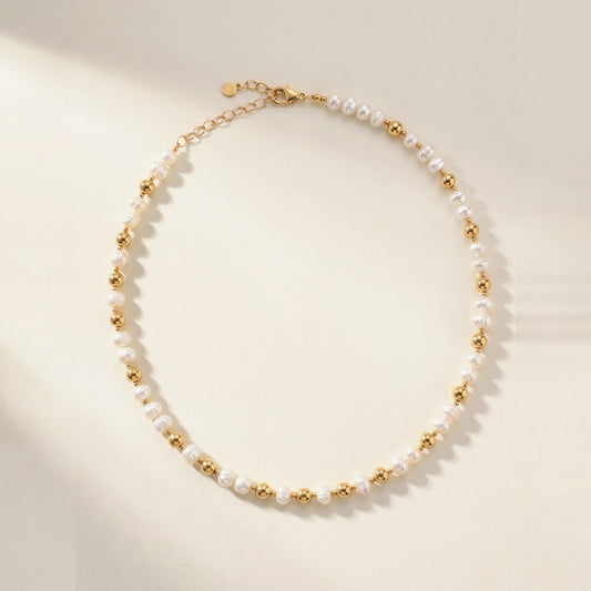 Pearl and Gold Pattern DNA Profile Necklace, flat lay
