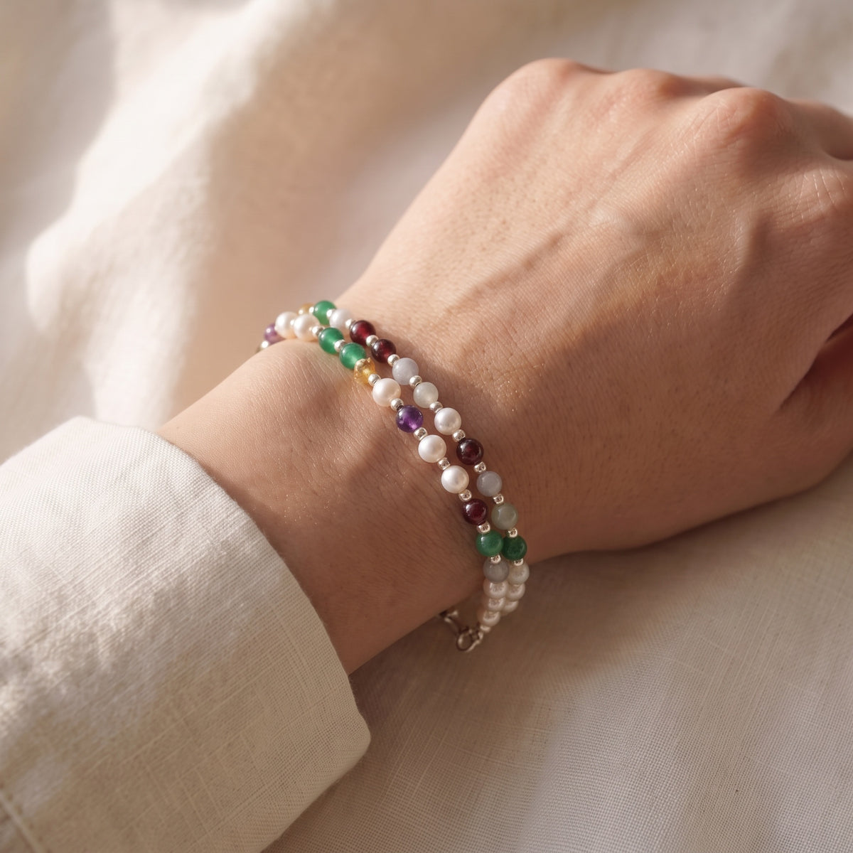 Twisted Pearl DNA Profile Bracelet, worn