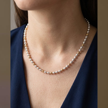 Silver and Gold Pattern DNA Profile Necklace, worn