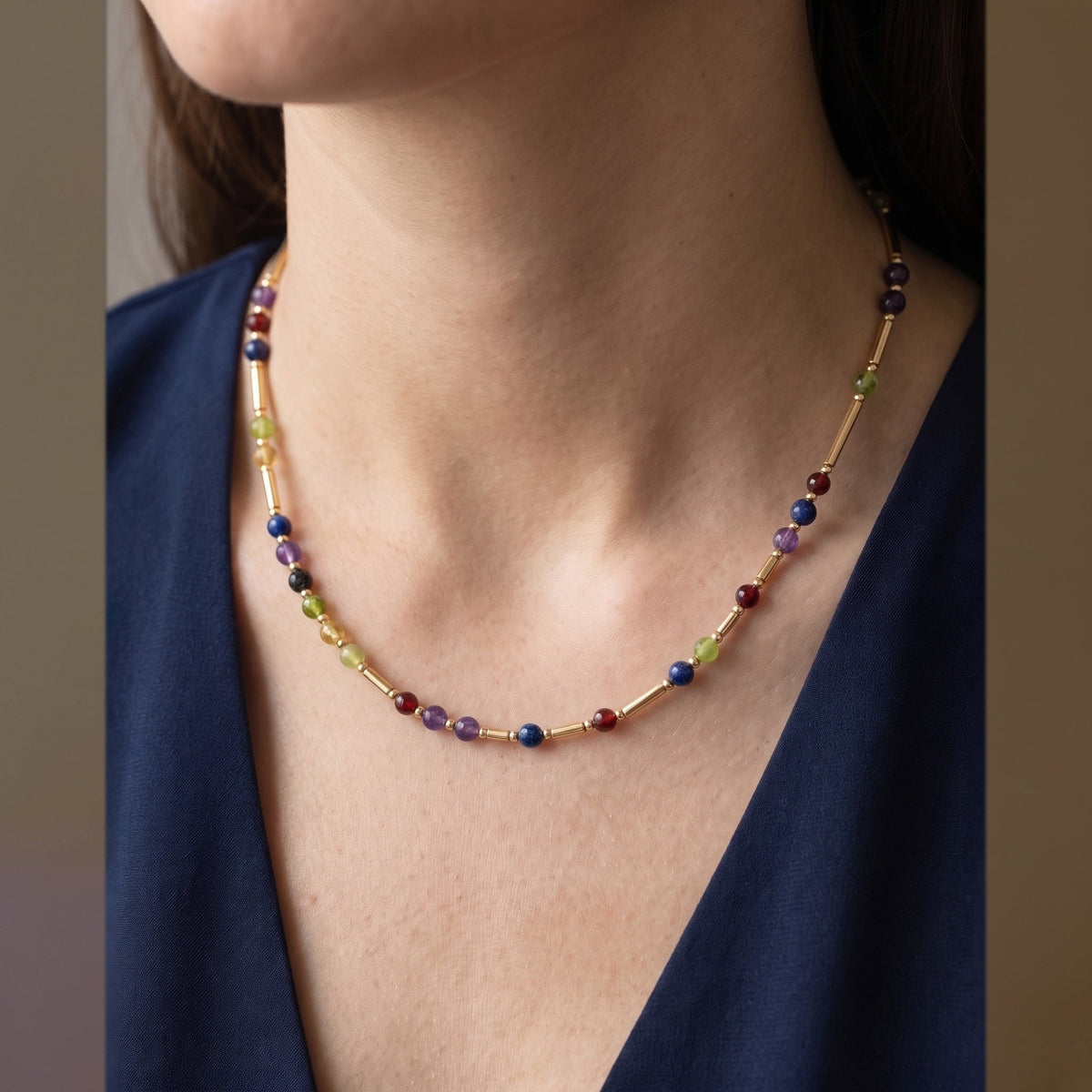 Gold DNA Profile Necklace, worn