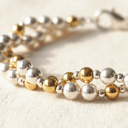 Twisted Silver and Gold DNA Profile Bracelet, close up of the strand