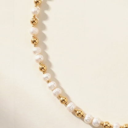 Pearl and Gold Pattern DNA Profile Necklace, close up of the strand