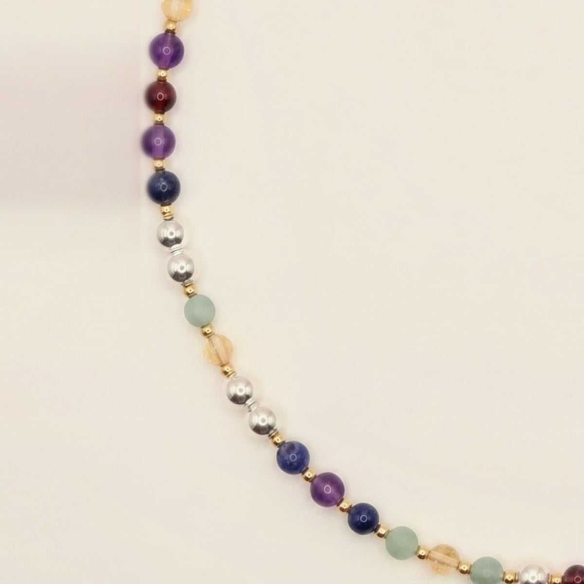 Silver Sphere Gold Accent DNA Profile Necklace, close up of the strand