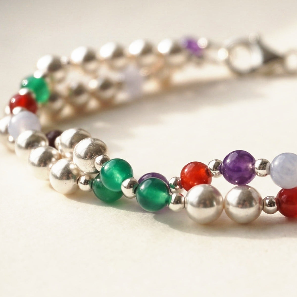 Twisted Silver DNA Profile Bracelet, close up of the strand