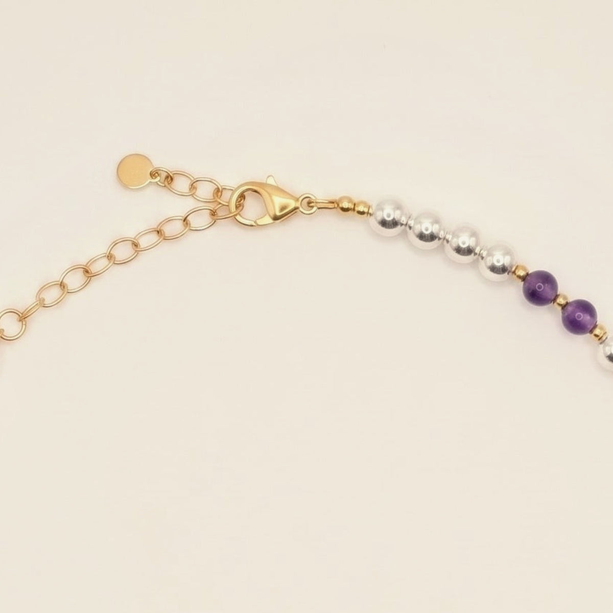 Silver Sphere Gold Accent DNA Profile Necklace, clasp detail