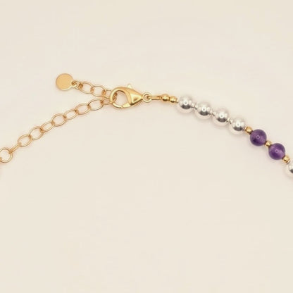 Silver Sphere Gold Accent DNA Profile Necklace, clasp detail