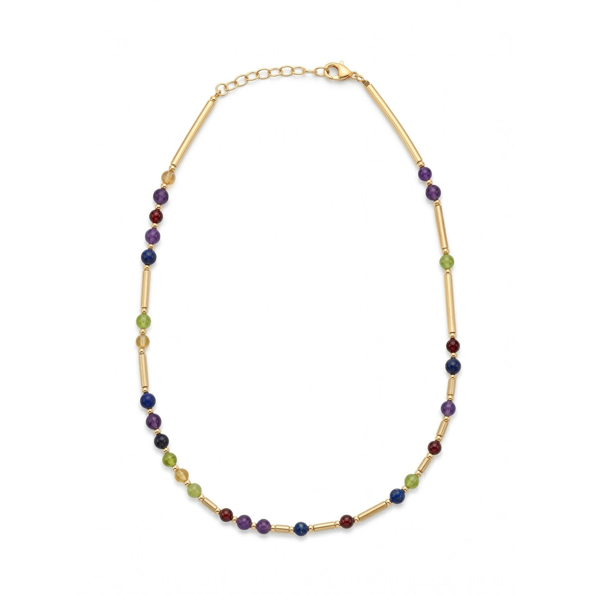 Gold DNA Profile Necklace laid flat in an oval loop on a white background