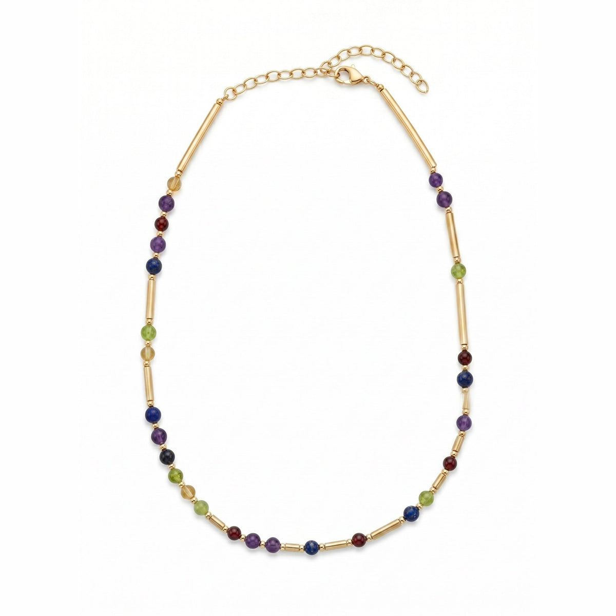 Gold DNA Profile Necklace laid flat with the extender chain fanned open