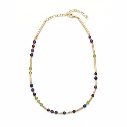 Gold DNA Profile Necklace laid flat with the extender chain fanned open