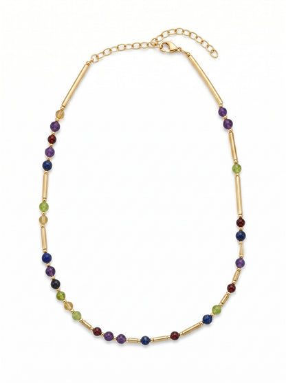 Gold DNA Profile Necklace laid flat with the extender chain fanned open
