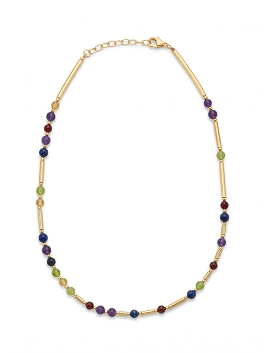 Gold DNA Profile Necklace laid flat in an oval loop on a white background