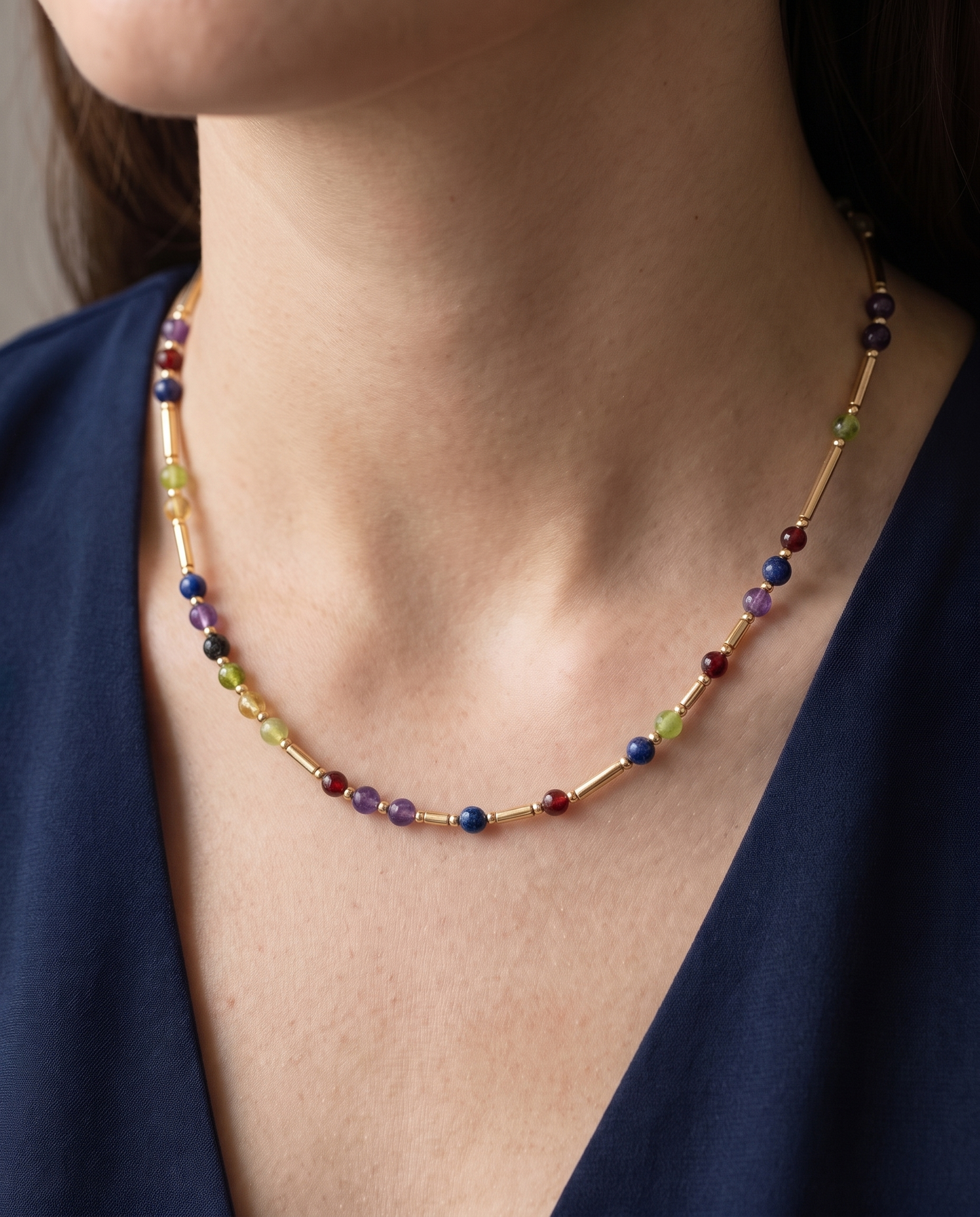 Gold DNA Profile Necklace worn on the neck