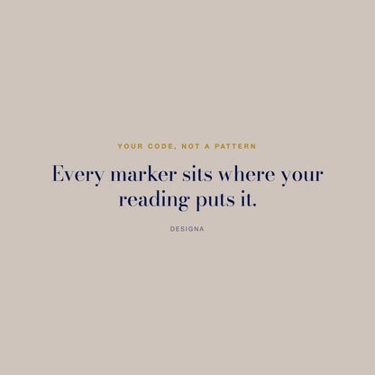 DesigNA card. Your code, not a pattern: Every marker sits where your reading puts it.