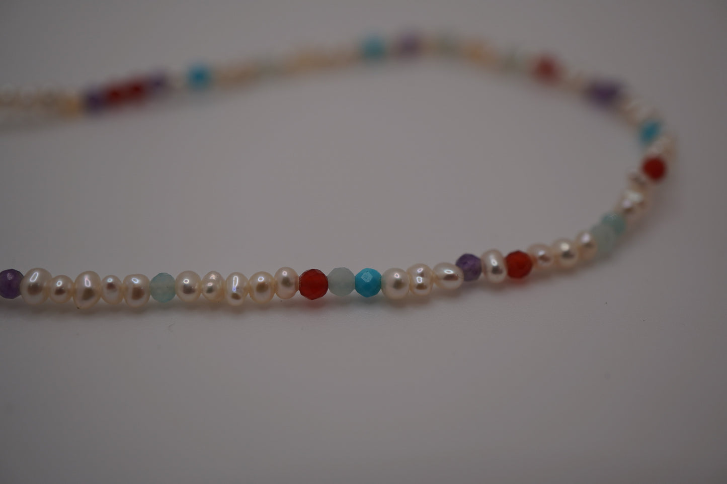 Macro of the Pearl Clasp Bracelet freshwater pearls and gemstone markers