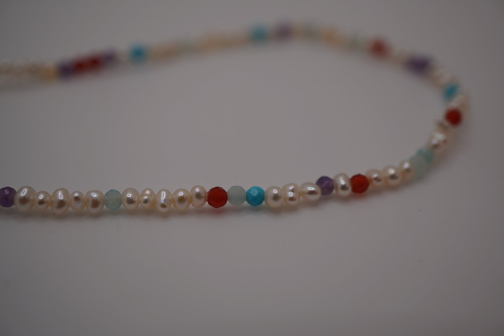 Macro of the Pearl Clasp Bracelet freshwater pearls and gemstone markers