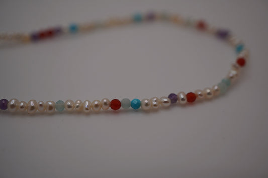 Macro of the Pearl Clasp Bracelet freshwater pearls and gemstone markers