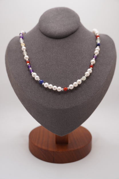 Front view of the Pearl DNA Profile Necklace