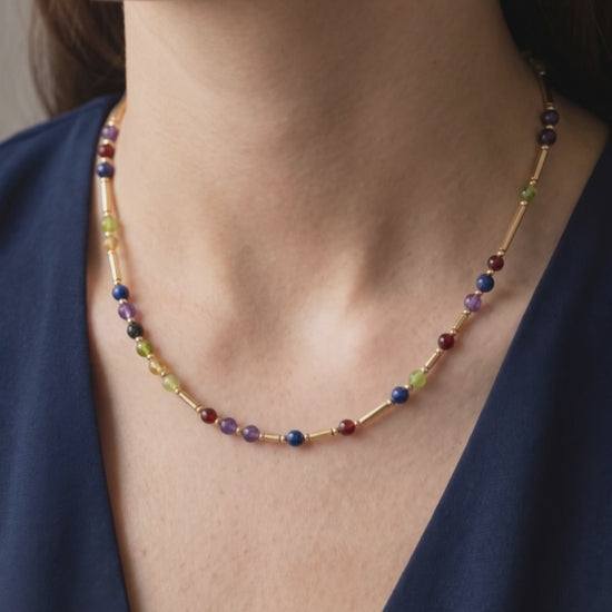 Gentle motion of the Gold DNA Profile Necklace being worn