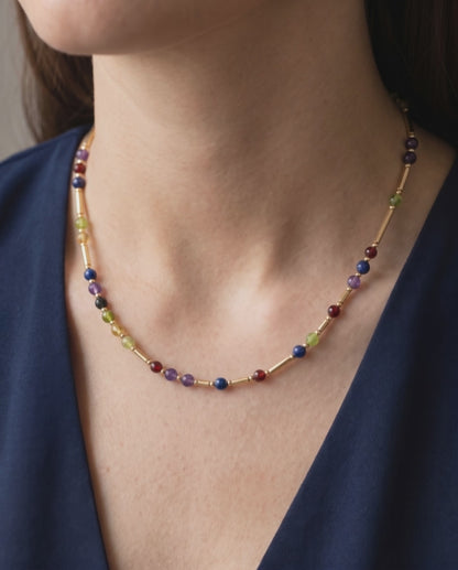 Gentle motion of the Gold DNA Profile Necklace being worn