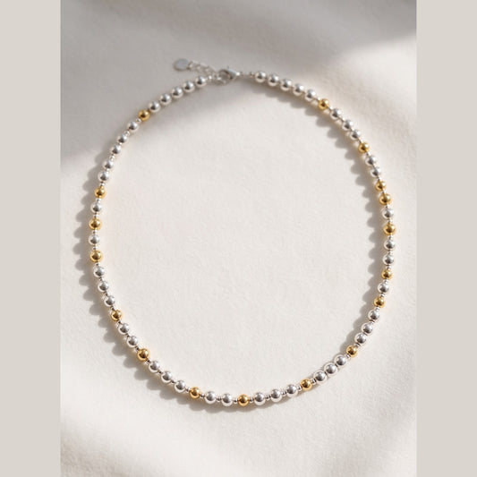 Silver and Gold Pattern DNA Profile Necklace with silver spheres and gold markers