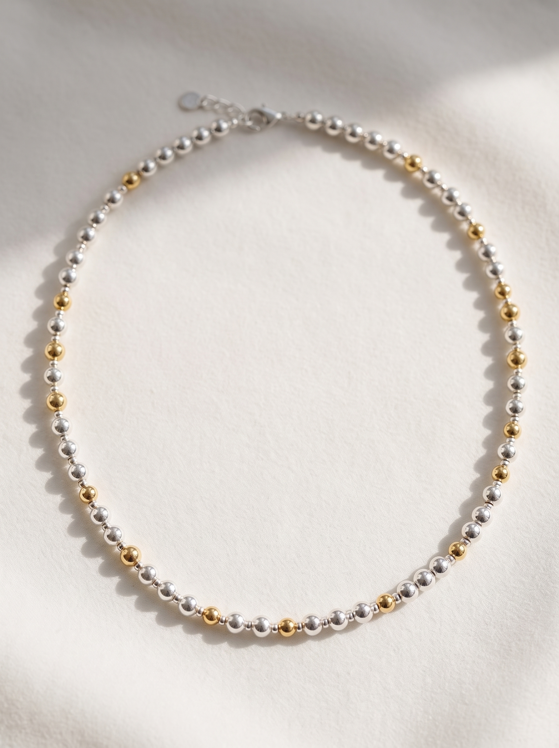 Silver and Gold Pattern DNA Necklace with silver beads and gold marker beads