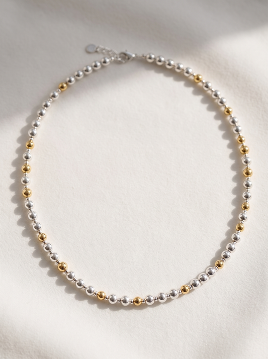 Silver and Gold Pattern DNA Necklace with silver beads and gold marker beads