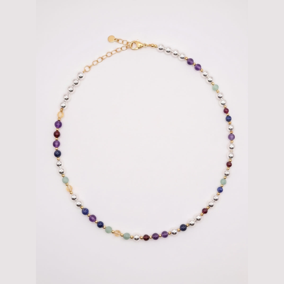 Silver Sphere Gold Accent DNA Profile Necklace with silver spheres, gemstone markers and gold accents