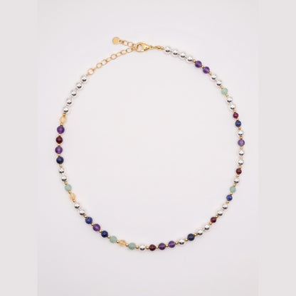 Silver Sphere Gold Accent DNA Profile Necklace with silver spheres, gemstone markers and gold accents