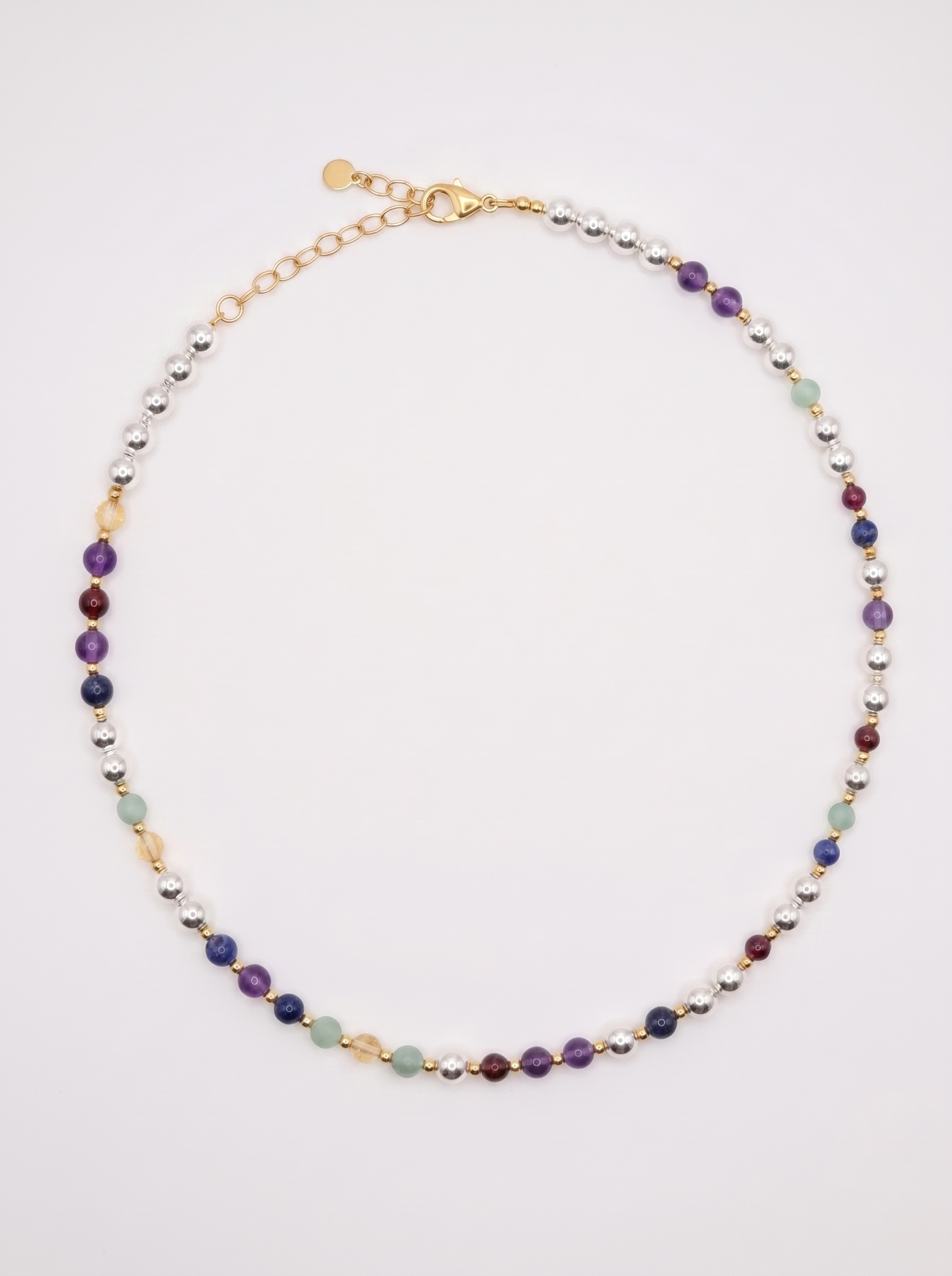 Silver Bead Gold Accent DNA Necklace with silver beads, gemstone markers and gold accents