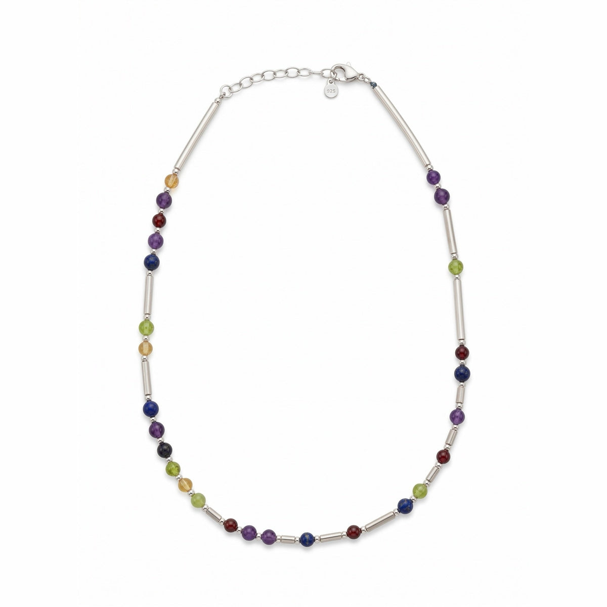 Silver DNA Profile Necklace laid flat in an oval loop on a white background