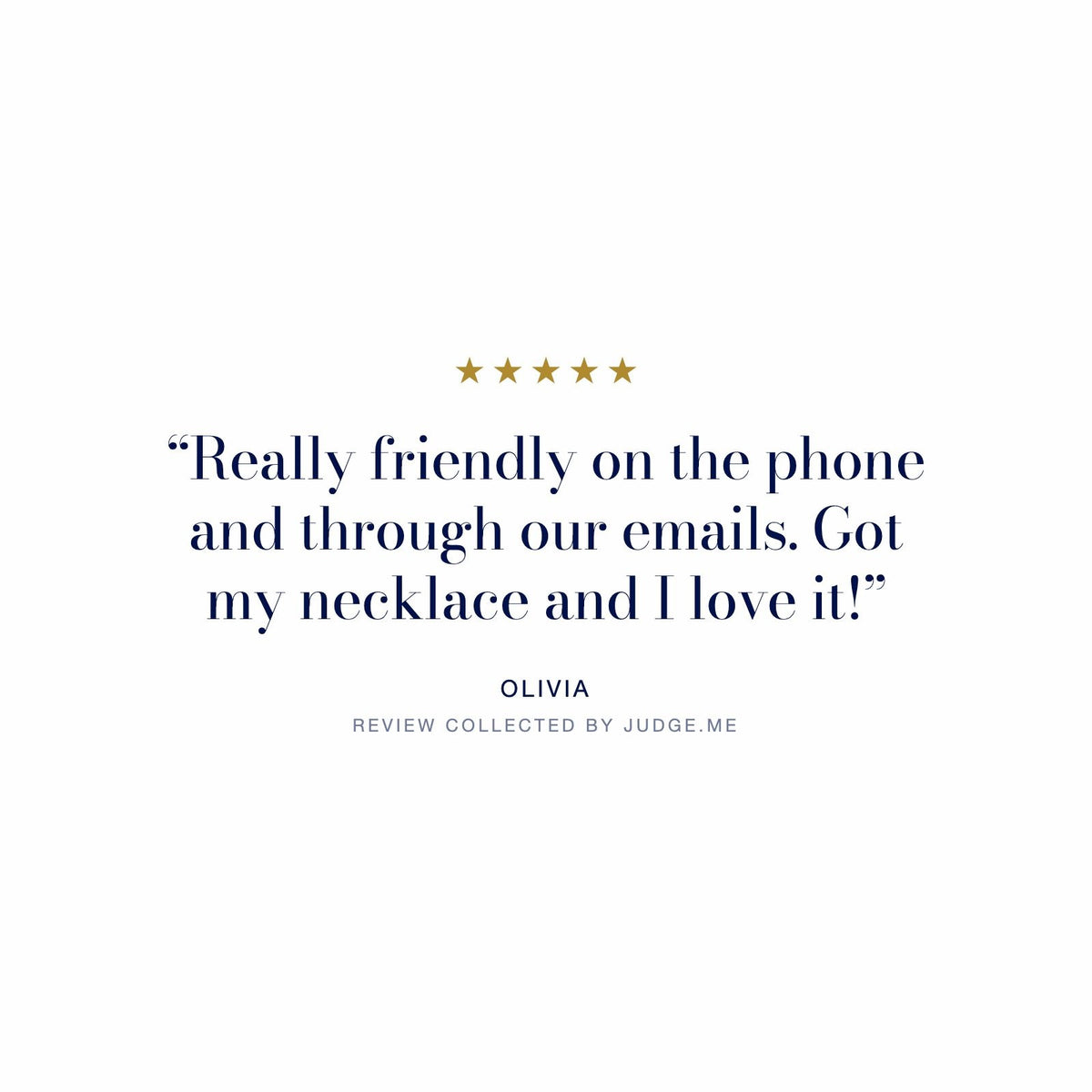 Five star customer review of the Silver DNA Profile Necklace: “Really friendly on the phone and through our emails. Got my necklace and I love it!” Olivia, review collected by Judge.me.