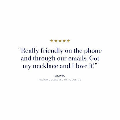Five star customer review of the Silver DNA Profile Necklace: “Really friendly on the phone and through our emails. Got my necklace and I love it!” Olivia, review collected by Judge.me.