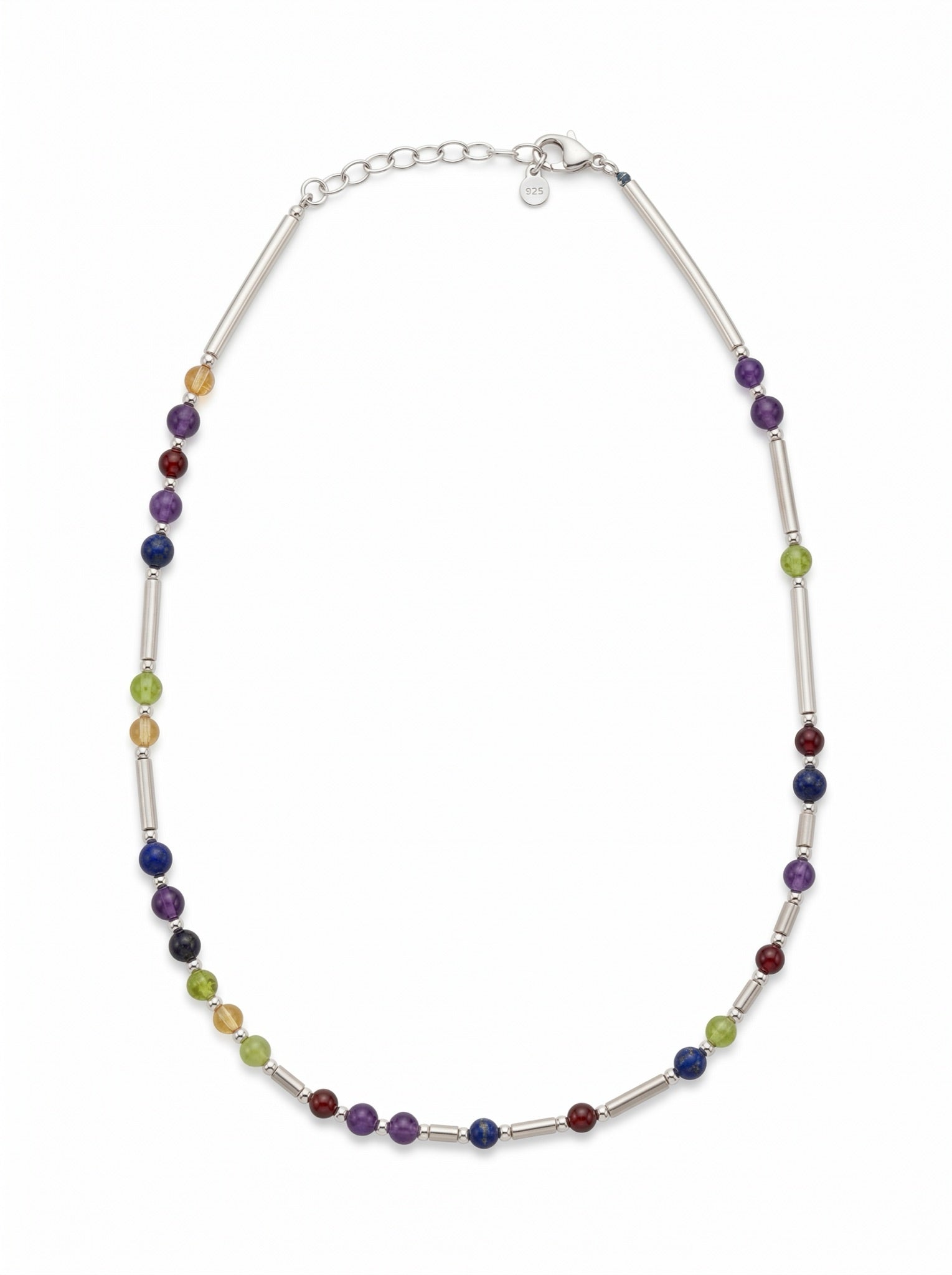 Silver DNA Profile Necklace laid flat in an oval loop on a white background