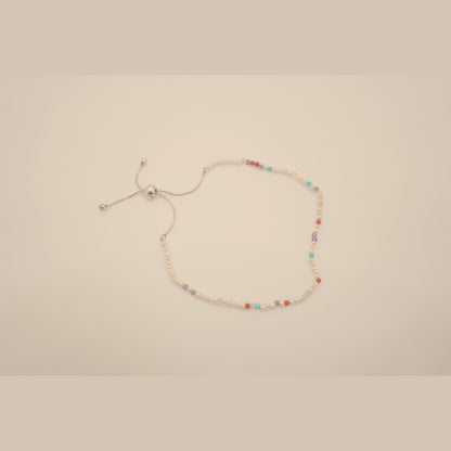 Spider Pearl Clasp DNA Profile Bracelet with freshwater pearls and gemstone markers, adjustable slider clasp