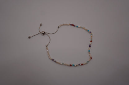 Spider Pearl Clasp Bracelet with freshwater pearls and gemstone markers, adjustable slider clasp