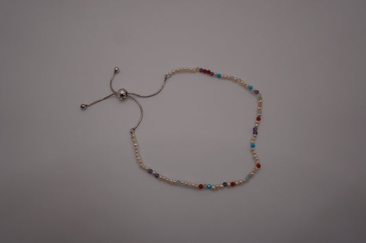 Spider Pearl Clasp Bracelet with freshwater pearls and gemstone markers, adjustable slider clasp