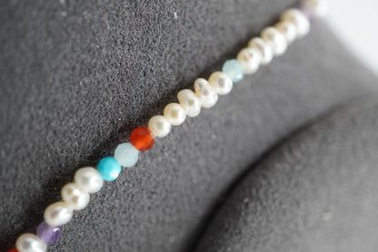 Close up of the Spider Pearl Clasp Bracelet pearls and stones