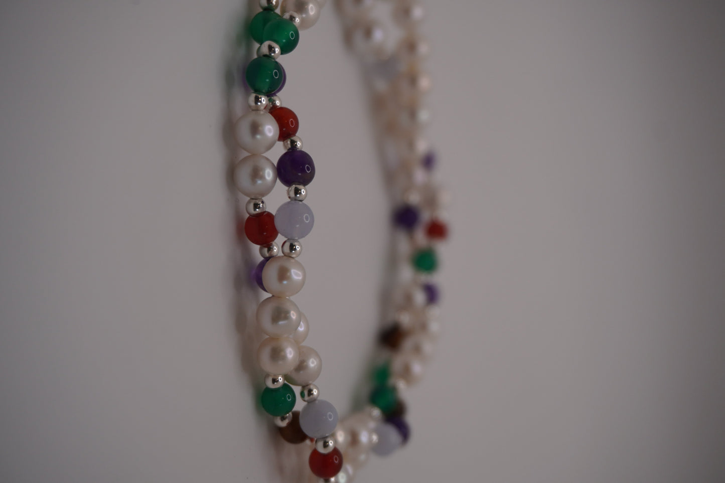Twisted Pearl Bracelet coiled, two strands of pearls and silver beads wound into a rope