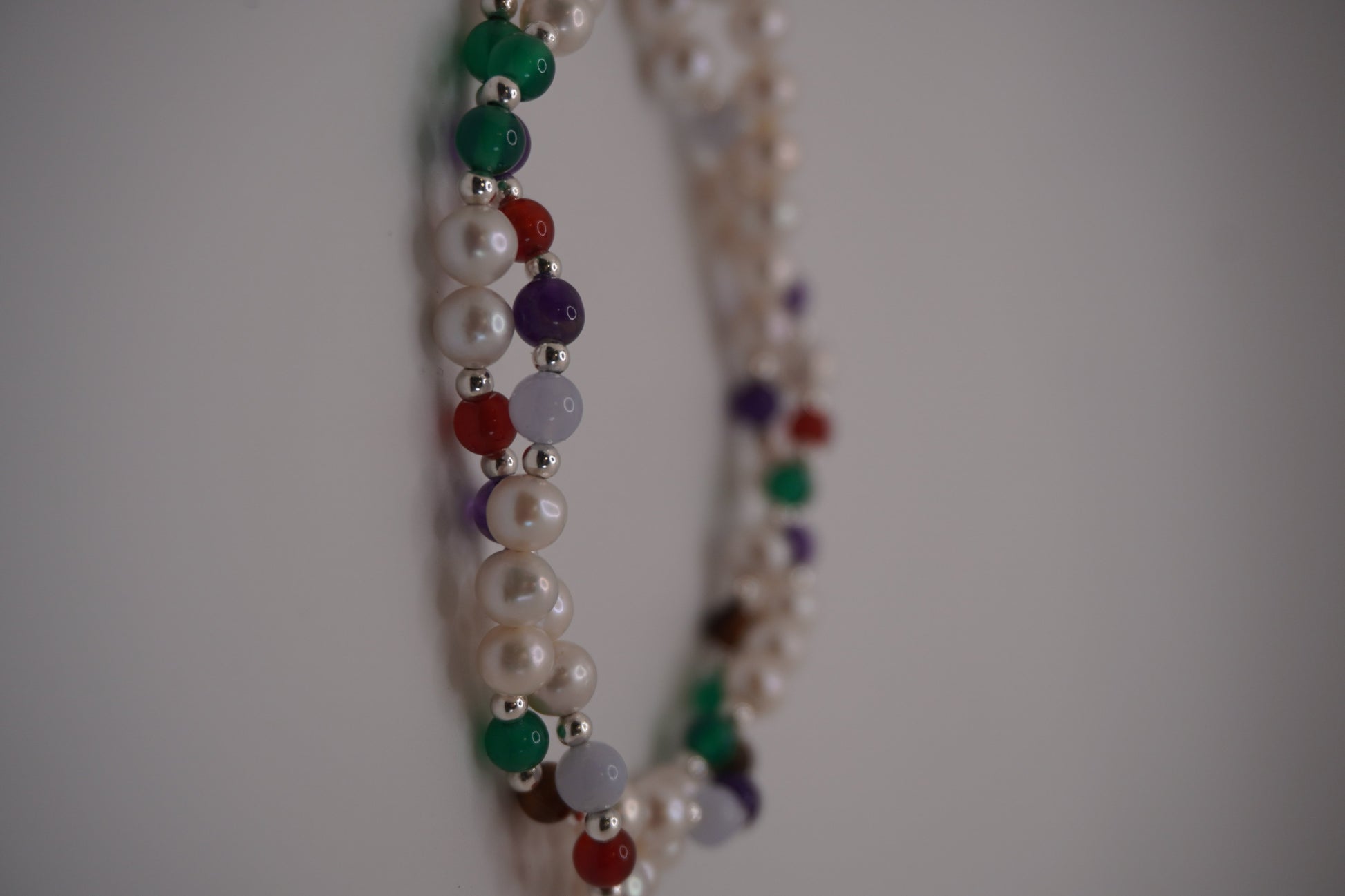 Twisted Pearl Bracelet coiled, two strands of pearls and silver beads wound into a rope