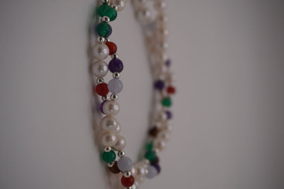 Twisted Pearl Bracelet coiled, two strands of pearls and silver beads wound into a rope