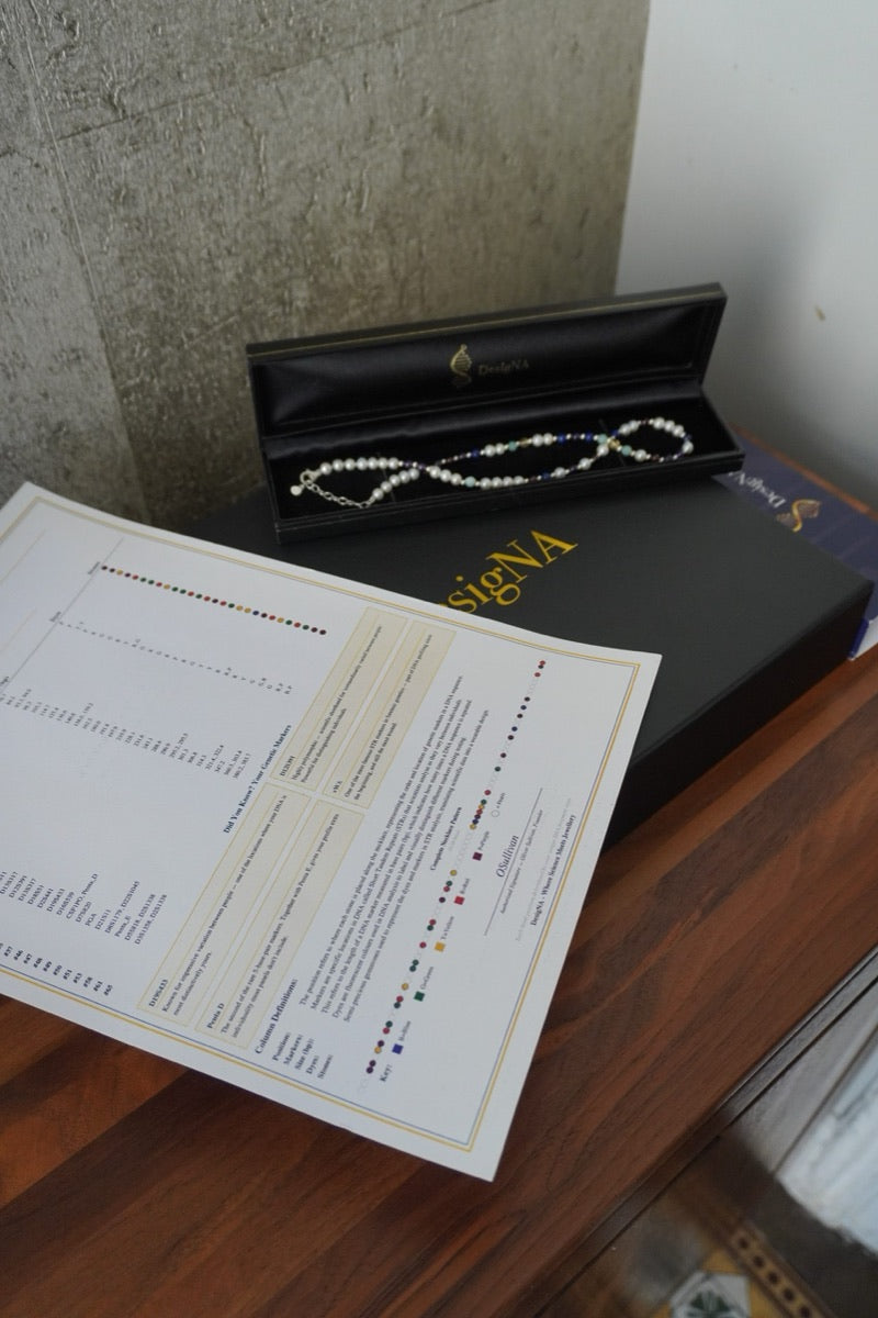 A DesigNA necklace and certificate photographed by a customer
