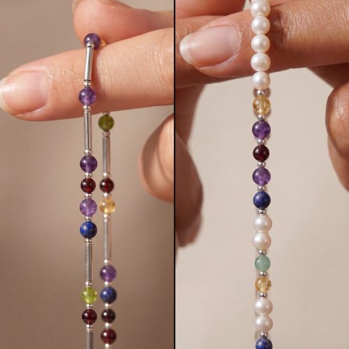 DesigNA DNA necklace collection, silver and pearl